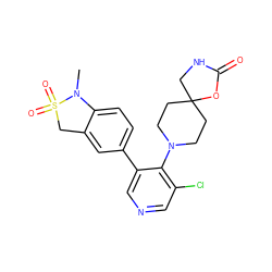 CN1c2ccc(-c3cncc(Cl)c3N3CCC4(CC3)CNC(=O)O4)cc2CS1(=O)=O ZINC000263621348