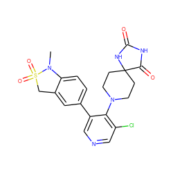 CN1c2ccc(-c3cncc(Cl)c3N3CCC4(CC3)NC(=O)NC4=O)cc2CS1(=O)=O ZINC000653850807