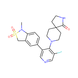 CN1c2ccc(-c3cncc(F)c3N3CCC4(CCNC4=O)CC3)cc2CS1(=O)=O ZINC000653852796