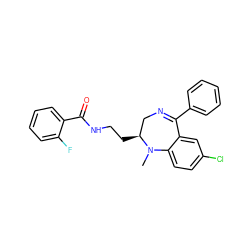 CN1c2ccc(Cl)cc2C(c2ccccc2)=NC[C@@H]1CCNC(=O)c1ccccc1F ZINC000013525985