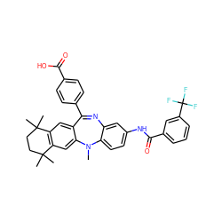 CN1c2ccc(NC(=O)c3cccc(C(F)(F)F)c3)cc2N=C(c2ccc(C(=O)O)cc2)c2cc3c(cc21)C(C)(C)CCC3(C)C ZINC000028824080