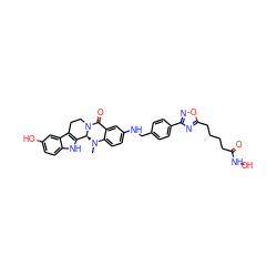 CN1c2ccc(NCc3ccc(-c4noc(CCCCC(=O)NO)n4)cc3)cc2C(=O)N2CCc3c([nH]c4ccc(O)cc34)[C@@H]21 ZINC000473125496