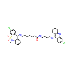 CN1c2ccccc2[C@@H](NCCCCCCC(=O)NCCCCNc2c3c(nc4cc(Cl)ccc24)CCCC3)c2ccc(Cl)cc2S1(=O)=O ZINC001772597255