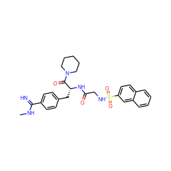 CNC(=N)c1ccc(C[C@@H](NC(=O)CNS(=O)(=O)c2ccc3ccccc3c2)C(=O)N2CCCCC2)cc1 ZINC000027860414