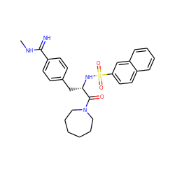 CNC(=N)c1ccc(C[C@H](NS(=O)(=O)c2ccc3ccccc3c2)C(=O)N2CCCCCC2)cc1 ZINC000027862723