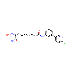 CNC(=O)/C(CCCCCCC(=O)Nc1cccc(-c2ccc(Cl)nc2)c1)=N\O ZINC000071296703