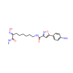 CNC(=O)/C(CCCCCCNC(=O)c1cc(-c2ccc(N)cc2)on1)=N/O ZINC000071317238