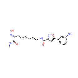 CNC(=O)/C(CCCCCCNC(=O)c1cc(-c2cccc(N)c2)on1)=N/O ZINC000071318818