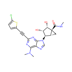 CNC(=O)[C@@]12C[C@@H]1[C@@H](n1cnc3c(N(C)C)nc(C#Cc4ccc(Cl)s4)nc31)[C@H](O)[C@@H]2O ZINC001772590641