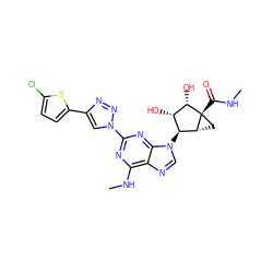 CNC(=O)[C@@]12C[C@@H]1[C@@H](n1cnc3c(NC)nc(-n4cc(-c5ccc(Cl)s5)nn4)nc31)[C@H](O)[C@@H]2O ZINC000473133990