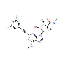 CNC(=O)[C@@]12C[C@@H]1[C@@H](n1cnc3c(NC)nc(C#Cc4cc(F)cc(F)c4)nc31)[C@H](O)[C@@H]2O ZINC000084652788