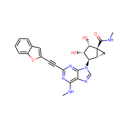 CNC(=O)[C@@]12C[C@@H]1[C@@H](n1cnc3c(NC)nc(C#Cc4cc5ccccc5o4)nc31)[C@H](O)[C@@H]2O ZINC000299865110