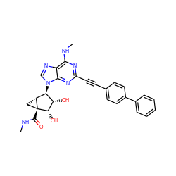 CNC(=O)[C@@]12C[C@@H]1[C@@H](n1cnc3c(NC)nc(C#Cc4ccc(-c5ccccc5)cc4)nc31)[C@H](O)[C@@H]2O ZINC000084669661