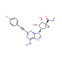 CNC(=O)[C@@]12C[C@@H]1[C@@H](n1cnc3c(NC)nc(C#Cc4ccc(Br)cc4)nc31)[C@H](O)[C@@H]2O ZINC000084723288