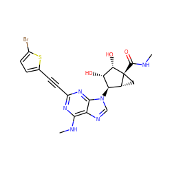 CNC(=O)[C@@]12C[C@@H]1[C@@H](n1cnc3c(NC)nc(C#Cc4ccc(Br)s4)nc31)[C@H](O)[C@@H]2O ZINC000299863343