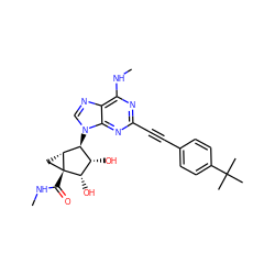 CNC(=O)[C@@]12C[C@@H]1[C@@H](n1cnc3c(NC)nc(C#Cc4ccc(C(C)(C)C)cc4)nc31)[C@H](O)[C@@H]2O ZINC000084652790