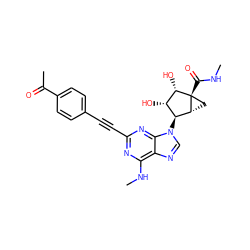 CNC(=O)[C@@]12C[C@@H]1[C@@H](n1cnc3c(NC)nc(C#Cc4ccc(C(C)=O)cc4)nc31)[C@H](O)[C@@H]2O ZINC000084652791