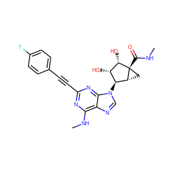 CNC(=O)[C@@]12C[C@@H]1[C@@H](n1cnc3c(NC)nc(C#Cc4ccc(F)cc4)nc31)[C@H](O)[C@@H]2O ZINC000084723277