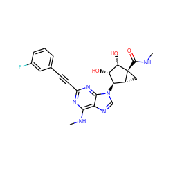 CNC(=O)[C@@]12C[C@@H]1[C@@H](n1cnc3c(NC)nc(C#Cc4cccc(F)c4)nc31)[C@H](O)[C@@H]2O ZINC000084712648