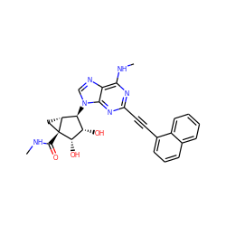 CNC(=O)[C@@]12C[C@@H]1[C@@H](n1cnc3c(NC)nc(C#Cc4cccc5ccccc45)nc31)[C@H](O)[C@@H]2O ZINC000084739381