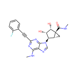 CNC(=O)[C@@]12C[C@@H]1[C@@H](n1cnc3c(NC)nc(C#Cc4ccccc4F)nc31)[C@H](O)[C@@H]2O ZINC000084712646