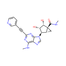 CNC(=O)[C@@]12C[C@@H]1[C@@H](n1cnc3c(NC)nc(C#Cc4cccnc4)nc31)[C@H](O)[C@@H]2O ZINC000299859447