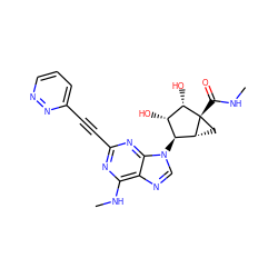 CNC(=O)[C@@]12C[C@@H]1[C@@H](n1cnc3c(NC)nc(C#Cc4cccnn4)nc31)[C@H](O)[C@@H]2O ZINC000299867574