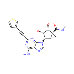 CNC(=O)[C@@]12C[C@@H]1[C@@H](n1cnc3c(NC)nc(C#Cc4ccsc4)nc31)[C@H](O)[C@@H]2O ZINC000299866600