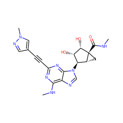 CNC(=O)[C@@]12C[C@@H]1[C@@H](n1cnc3c(NC)nc(C#Cc4cnn(C)c4)nc31)[C@H](O)[C@@H]2O ZINC000299862227