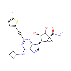 CNC(=O)[C@@]12C[C@@H]1[C@@H](n1cnc3c(NC4CCC4)nc(C#Cc4ccc(Cl)s4)nc31)[C@H](O)[C@@H]2O ZINC000473137612