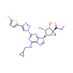 CNC(=O)[C@@]12C[C@@H]1[C@@H](n1cnc3c(NCC4CC4)nc(-n4cc(-c5ccc(Cl)s5)nn4)nc31)[C@H](O)[C@@H]2O ZINC000473137307