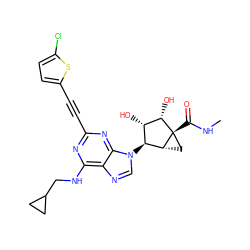 CNC(=O)[C@@]12C[C@@H]1[C@@H](n1cnc3c(NCC4CC4)nc(C#Cc4ccc(Cl)s4)nc31)[C@H](O)[C@@H]2O ZINC000473136596