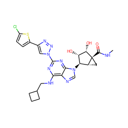 CNC(=O)[C@@]12C[C@@H]1[C@@H](n1cnc3c(NCC4CCC4)nc(-n4cc(-c5ccc(Cl)s5)nn4)nc31)[C@H](O)[C@@H]2O ZINC000473136939