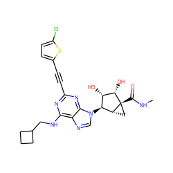 CNC(=O)[C@@]12C[C@@H]1[C@@H](n1cnc3c(NCC4CCC4)nc(C#Cc4ccc(Cl)s4)nc31)[C@H](O)[C@@H]2O ZINC000473136196