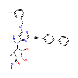 CNC(=O)[C@@]12C[C@@H]1[C@@H](n1cnc3c(NCc4cccc(Cl)c4)nc(C#Cc4ccc(-c5ccccc5)cc4)nc31)[C@H](O)[C@@H]2O ZINC000084668455