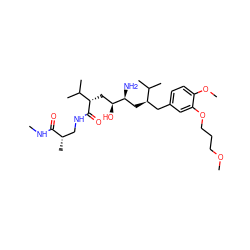 CNC(=O)[C@@H](C)CNC(=O)[C@@H](C[C@H](O)[C@@H](N)C[C@H](Cc1ccc(OC)c(OCCCOC)c1)C(C)C)C(C)C ZINC000014967692