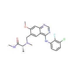 CNC(=O)[C@@H](C)N(C)Cc1cc2c(Nc3cccc(Cl)c3F)ncnc2cc1OC ZINC000013982915