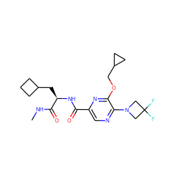 CNC(=O)[C@@H](CC1CCC1)NC(=O)c1cnc(N2CC(F)(F)C2)c(OCC2CC2)n1 ZINC000207415300