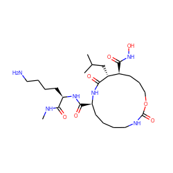 CNC(=O)[C@@H](CCCCN)NC(=O)[C@@H]1CCCCNC(=O)OCCC[C@H](C(=O)NO)[C@@H](CC(C)C)C(=O)N1 ZINC000026578751