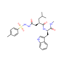 CNC(=O)[C@@H](Cc1c[nH]c2ccccc12)NC(=O)[C@@H](CC(=O)NNS(=O)(=O)c1ccc(C)cc1)CC(C)C ZINC000029470454