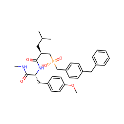 CNC(=O)[C@@H](Cc1ccc(OC)cc1)NC(=O)[C@@H](CC(C)C)C[P@](=O)(O)Cc1ccc(Cc2ccccc2)cc1 ZINC000028973900