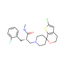 CNC(=O)[C@@H](Cc1ccccc1F)CN1CCC2(CC1)OCCc1cc(Cl)sc12 ZINC000084731599