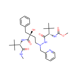 CNC(=O)[C@@H](NC(=O)[C@@](O)(CCN(Cc1ccccn1)NC(=O)[C@@H](NC(=O)OC)C(C)(C)C)Cc1ccccc1)C(C)(C)C ZINC000049723126