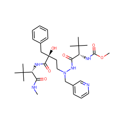 CNC(=O)[C@@H](NC(=O)[C@@](O)(CCN(Cc1cccnc1)NC(=O)[C@@H](NC(=O)OC)C(C)(C)C)Cc1ccccc1)C(C)(C)C ZINC000049723117