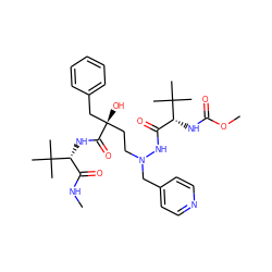 CNC(=O)[C@@H](NC(=O)[C@@](O)(CCN(Cc1ccncc1)NC(=O)[C@@H](NC(=O)OC)C(C)(C)C)Cc1ccccc1)C(C)(C)C ZINC000049723159