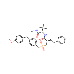 CNC(=O)[C@@H](NC(=O)[C@@H](CCc1ccccc1)C[P@](=O)(O)Cc1ccc(Cc2ccc(OC)cc2)cc1)C(C)(C)C ZINC000026402297
