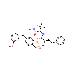 CNC(=O)[C@@H](NC(=O)[C@@H](CCc1ccccc1)C[P@](=O)(O)Cc1ccc(Cc2cccc(OC)c2)cc1)C(C)(C)C ZINC000026396307