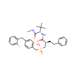 CNC(=O)[C@@H](NC(=O)[C@@H](CCc1ccccc1)C[P@](=O)(O)Cc1ccc(Cc2ccccc2F)cc1)C(C)(C)C ZINC000026397279