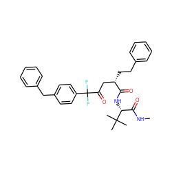 CNC(=O)[C@@H](NC(=O)[C@@H](CCc1ccccc1)CC(=O)C(F)(F)c1ccc(Cc2ccccc2)cc1)C(C)(C)C ZINC000029343641