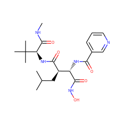 CNC(=O)[C@@H](NC(=O)[C@H](CC(C)C)[C@H](NC(=O)c1cccnc1)C(=O)NO)C(C)(C)C ZINC000013802379